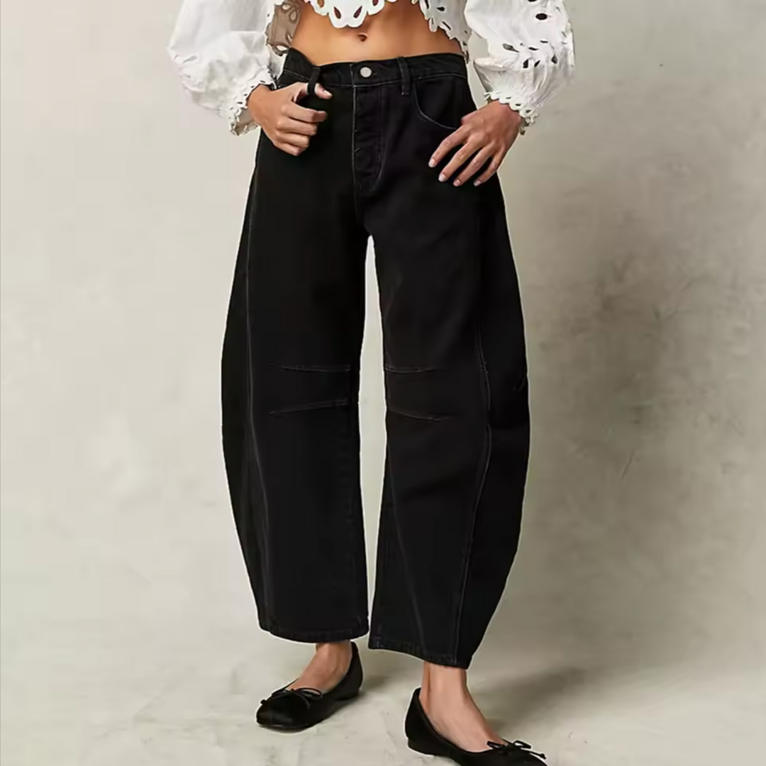 Barrel-Leg Jeans in Leopard Print with Mid-Rise Waist and Ankle-Length Wide Leg