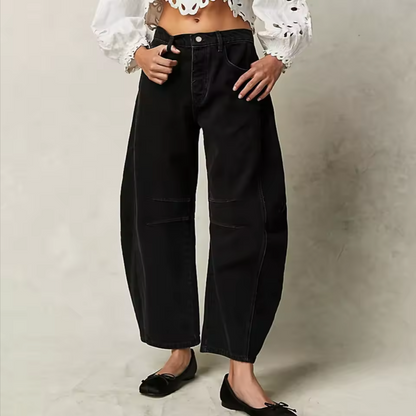 Barrel-Leg Jeans in Leopard Print with Mid-Rise Waist and Ankle-Length Wide Leg