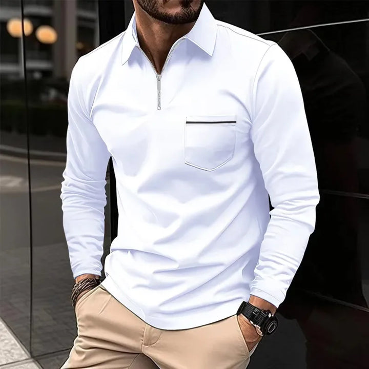 Men's Zip Pocket Polo Shirt – Cotton-Blend Quarter-Zip Top