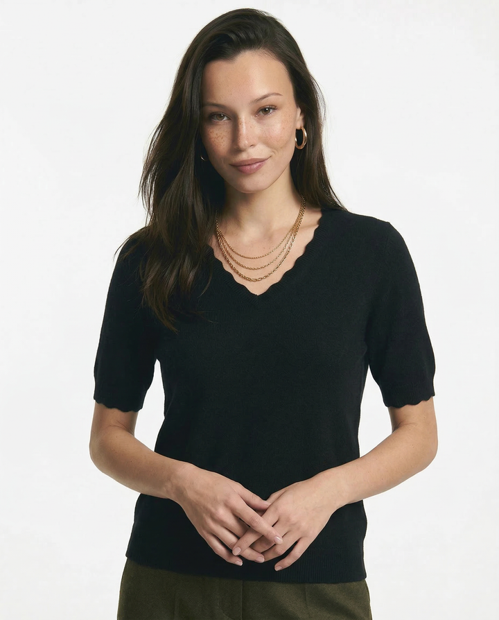 V-Neck Knit Top in Soft Merino Wool Blend with Relaxed Shape-Holding Fit, Khaki