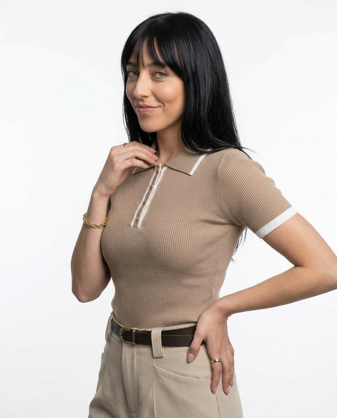 Cotton Polo Shirt with Contrast Trim, Slim Fit and Structured Collar in White