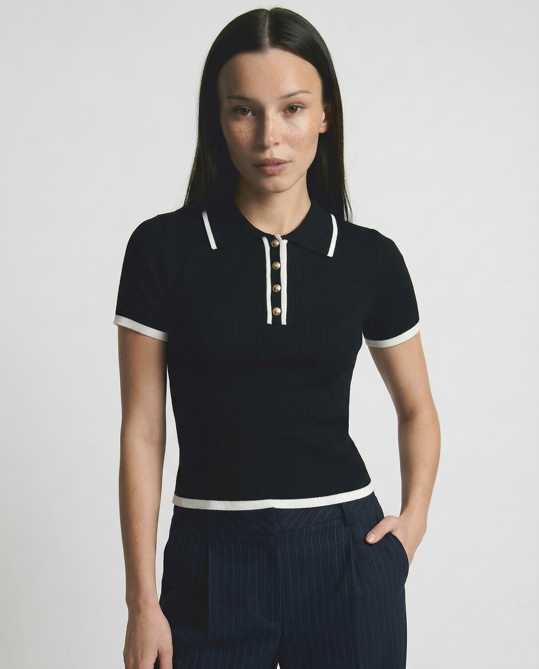 Cotton Polo Shirt with Contrast Trim, Slim Fit and Structured Collar in White
