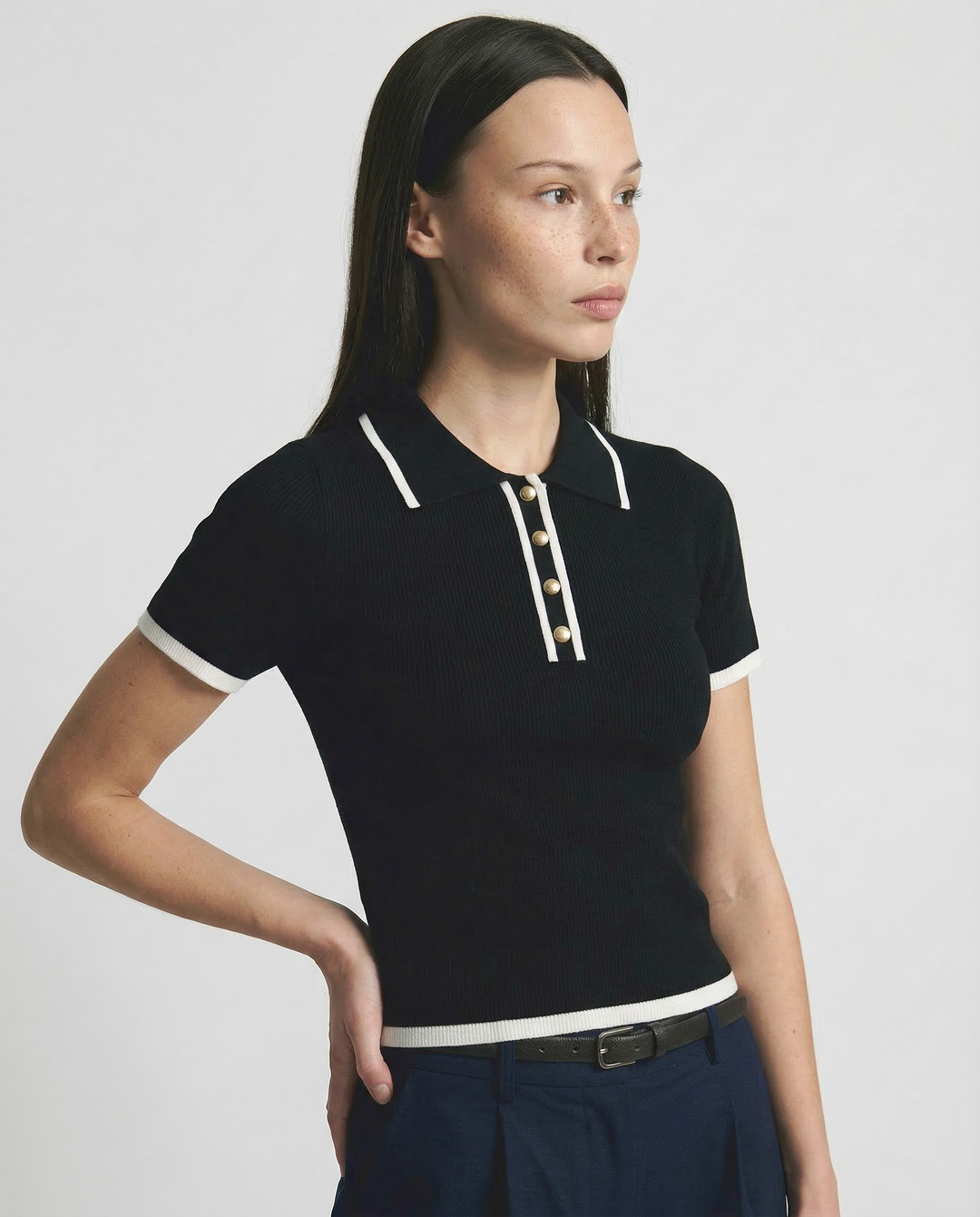 Cotton Polo Shirt with Contrast Trim, Slim Fit and Structured Collar in White