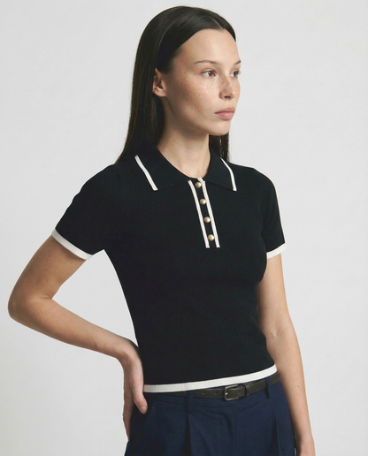 Cotton Polo Shirt with Contrast Trim, Slim Fit and Structured Collar in White