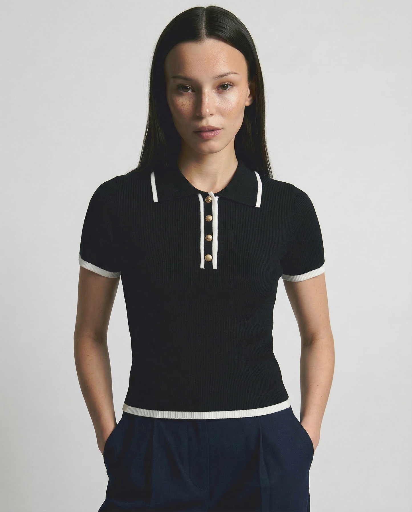 Cotton Polo Shirt with Contrast Trim, Slim Fit and Structured Collar in White