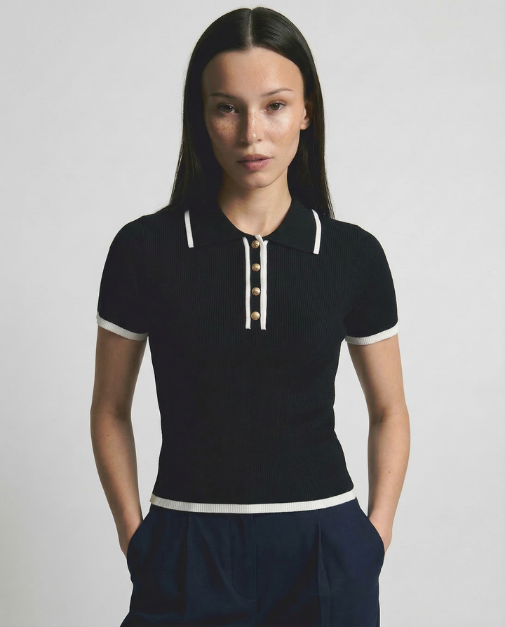 Cotton Polo Shirt with Contrast Trim, Slim Fit and Structured Collar in White