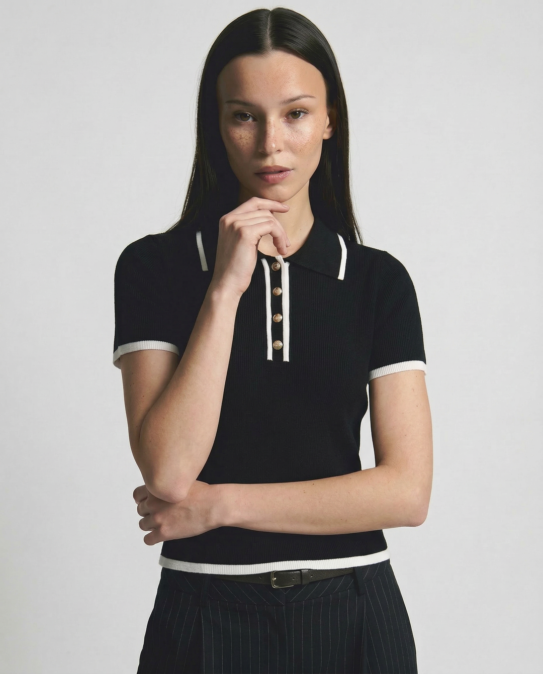 Cotton Polo Shirt with Contrast Trim, Slim Fit and Structured Collar in White