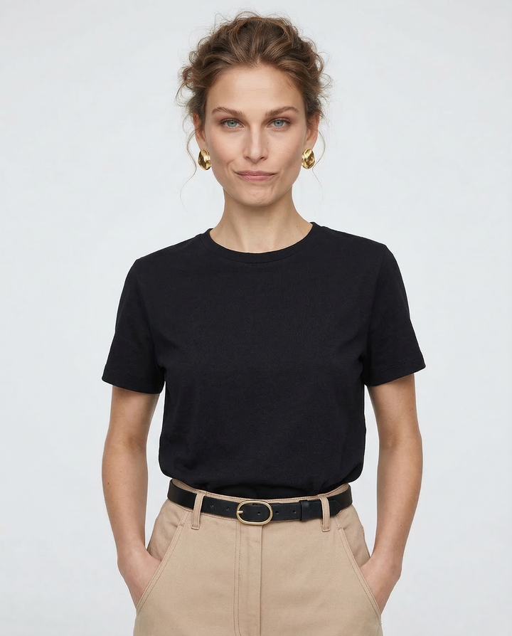 100% Cotton Crew Neck T-Shirt, Relaxed Fit Short Sleeve Tee for Everyday Layering in Black