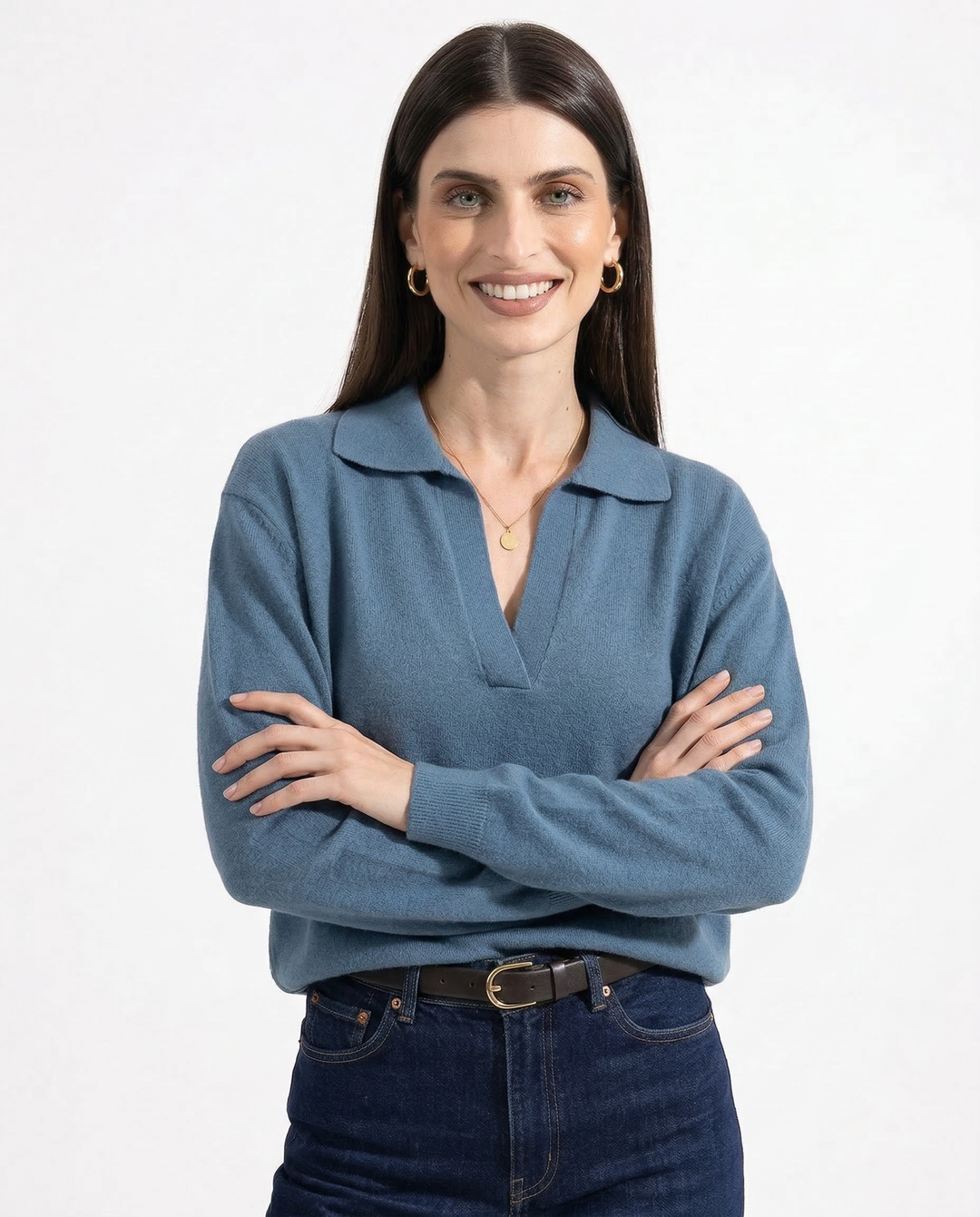 Cotton Knit Polo Sweater with a Relaxed Fit and Chic Ribbed Collar