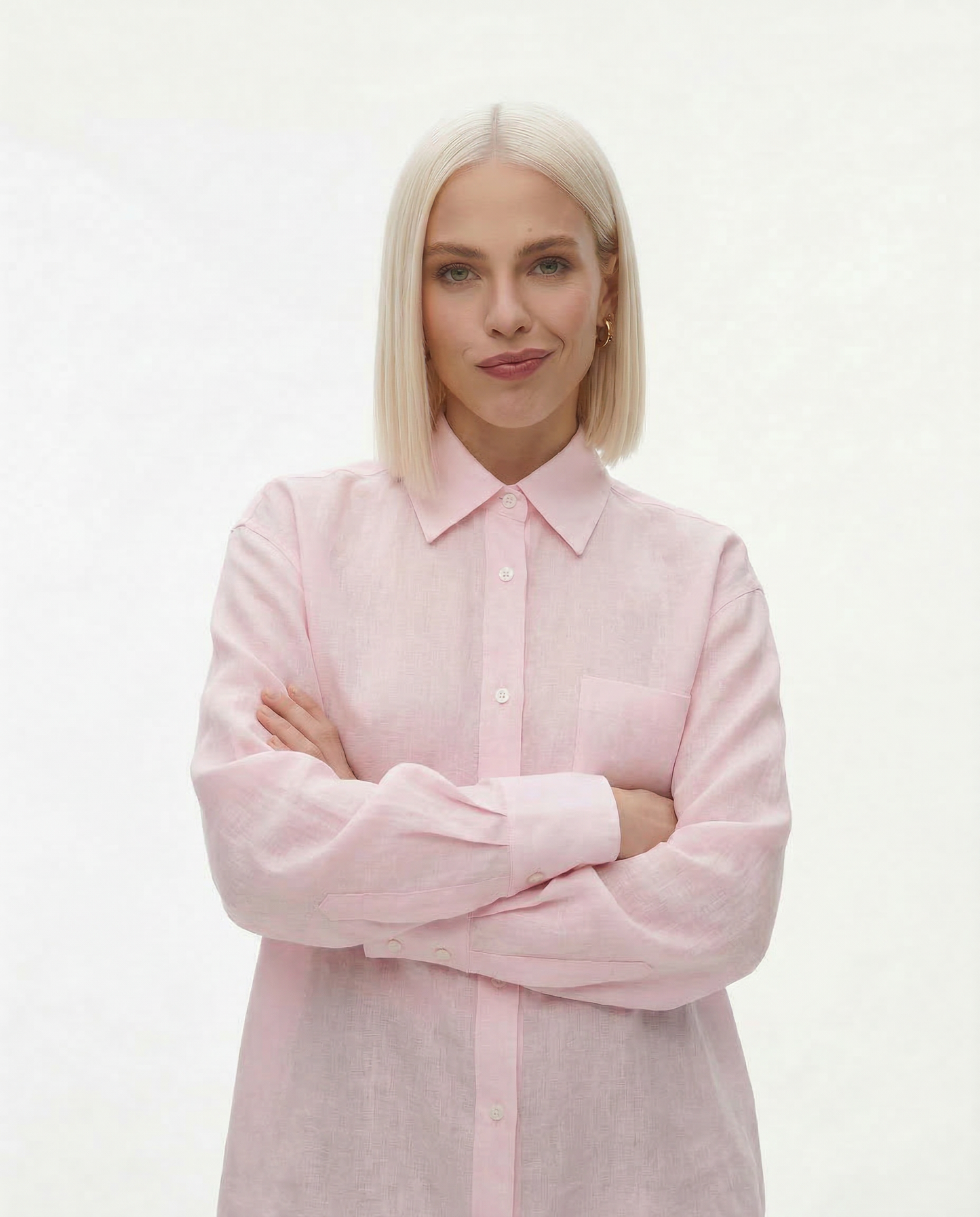 Linen Blouse in Oversized Fit with Turn-Down Collar, 100% Linen Long Sleeve Top for Women