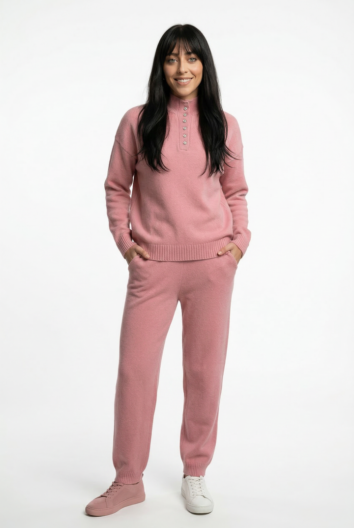 Cashmere Knit Set with Relaxed Pullover and Wide-Leg Trousers, Soft Green Two-Piece Loungewear