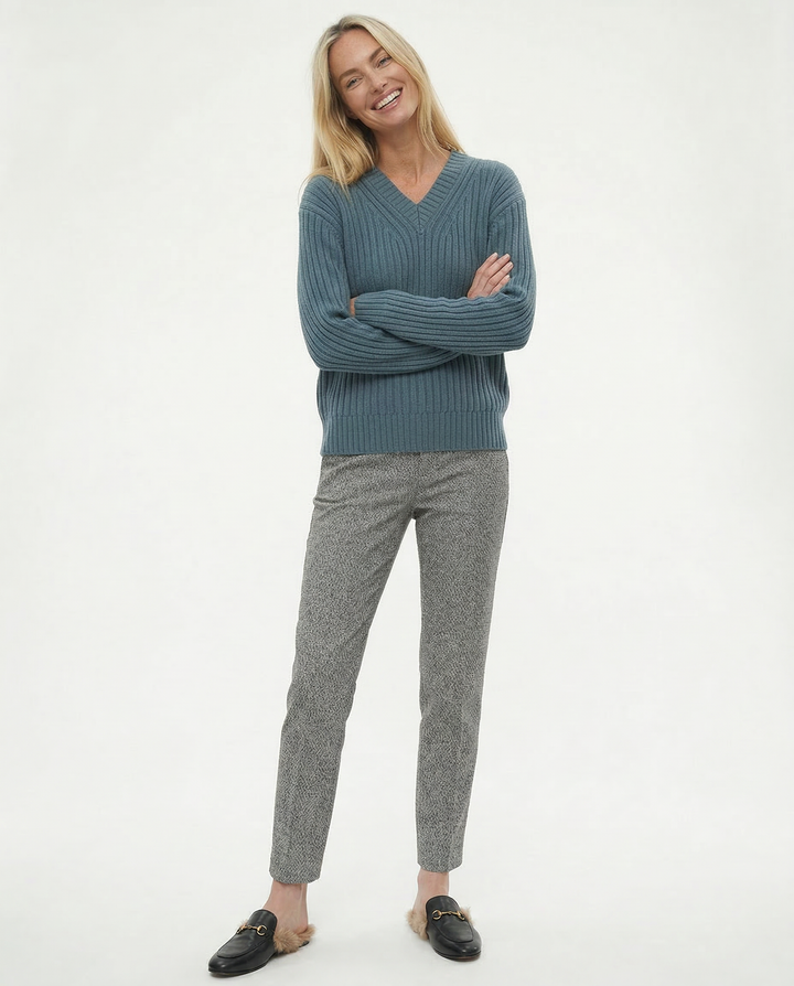 Trousers in Wool Blend, Straight-Leg High-Waist Fit, Non-Stretch, Camel