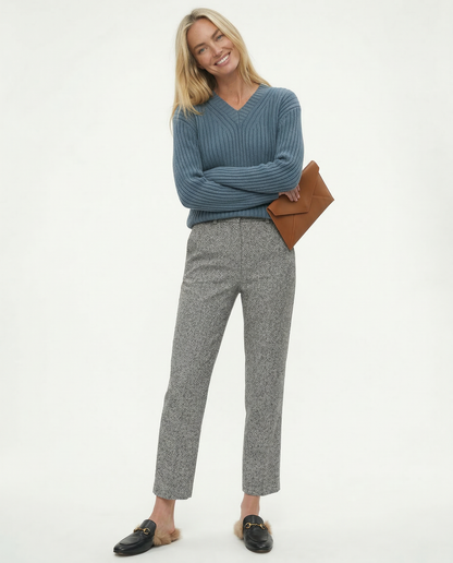 Trousers in Wool Blend, Straight-Leg High-Waist Fit, Non-Stretch, Camel