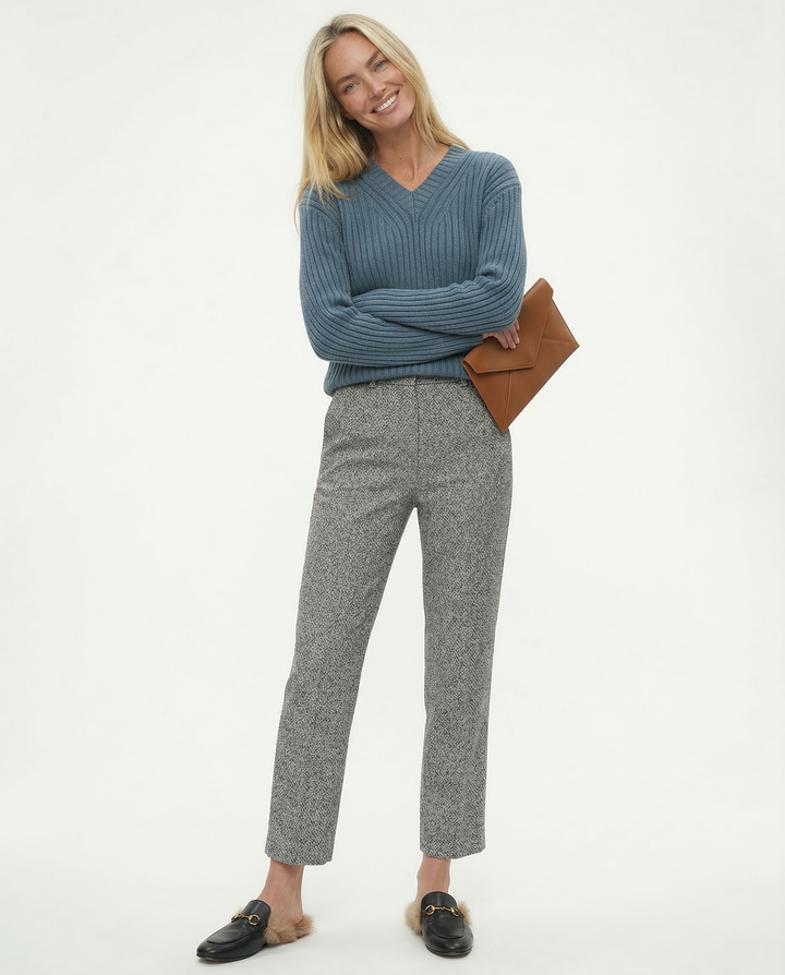 Trousers in Wool Blend, Straight-Leg High-Waist Fit, Non-Stretch, Camel