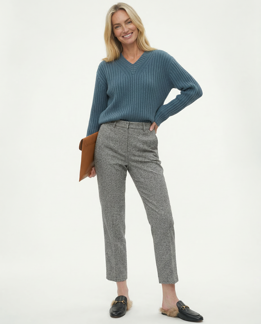Trousers in Wool Blend, Straight-Leg High-Waist Fit, Non-Stretch, Camel