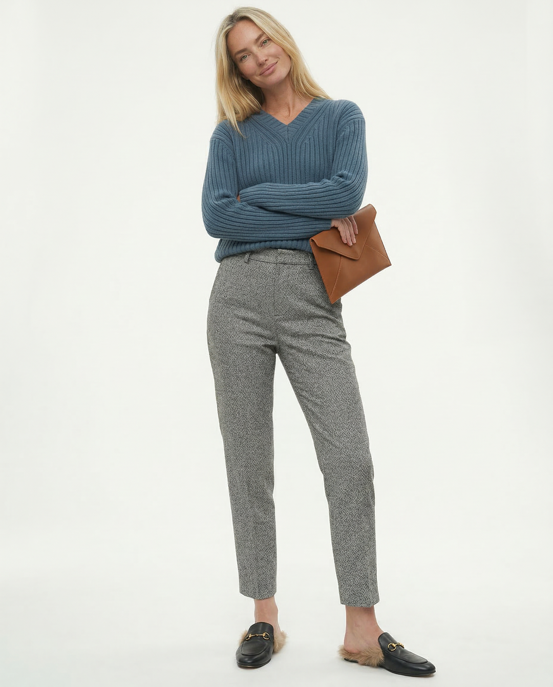 Trousers in Wool Blend, Straight-Leg High-Waist Fit, Non-Stretch, Camel
