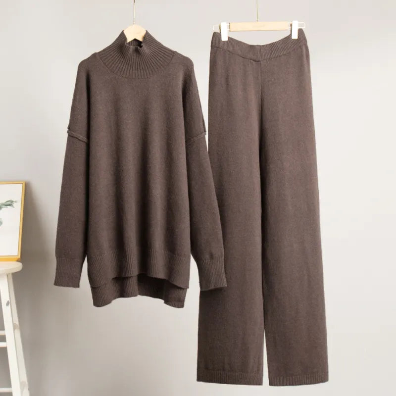 Women's Knit Trouser Set – Relaxed Long Sleeve Lounge Suit