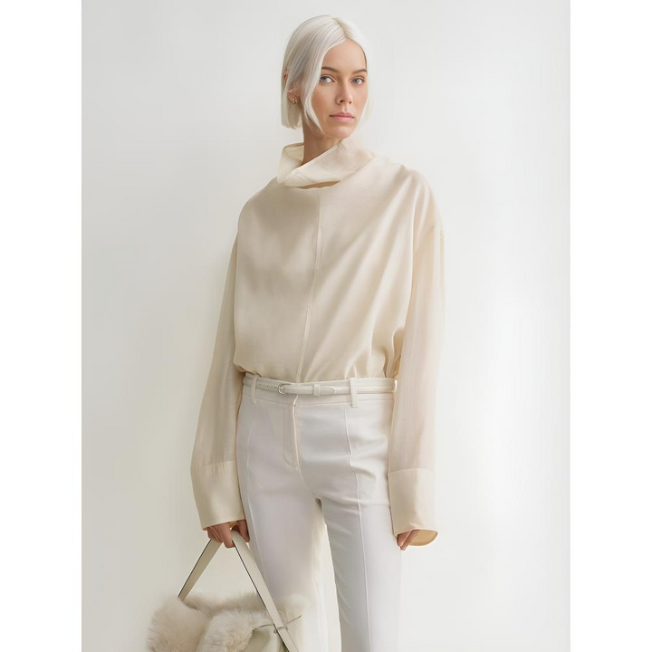 Linen Pullover Top with Lightweight Drape and Relaxed Standard Fit in Ivory