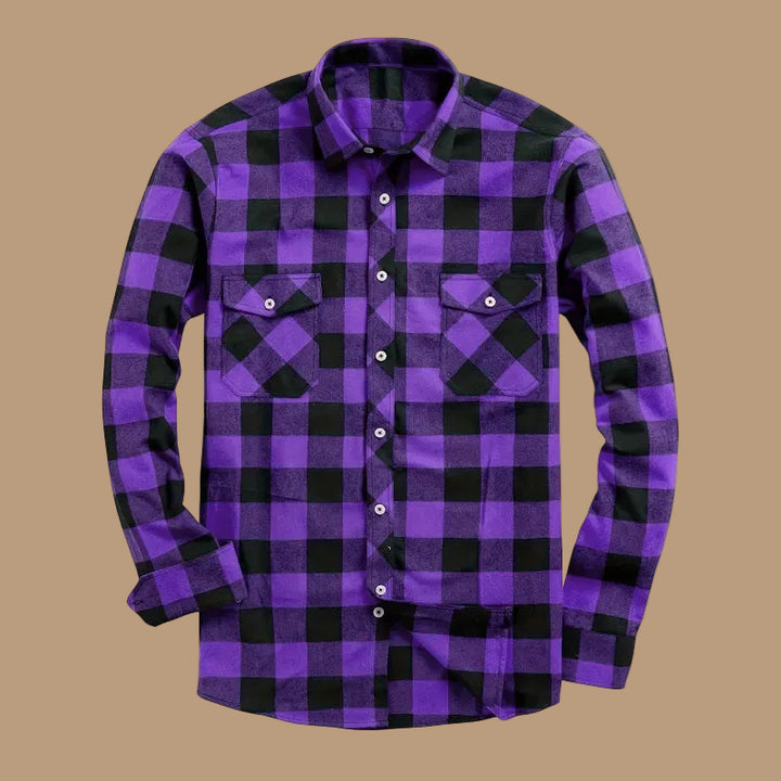 Men's Plaid Flannel Shirt – Relaxed Long Sleeve Button-Up Overshirt