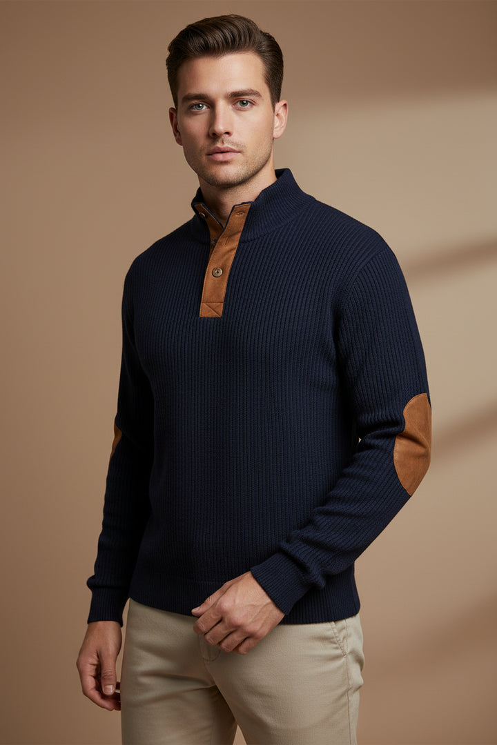 Men's Sweater – Soft Knit Stand Collar, Long Sleeve, Relaxed Fit
