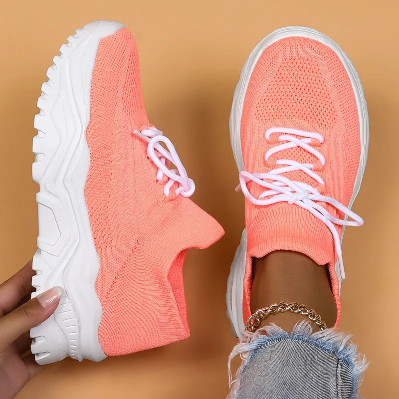 Women's Platform Sneakers – Breathable Fly-Knit Sports Shoes