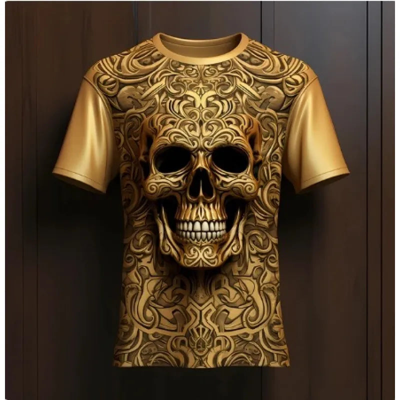 Cotton Men's 3D Skull Print T-Shirt – Hip Hop Loose Fit Top