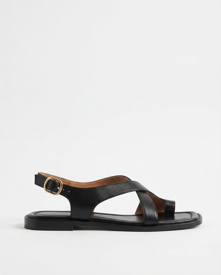 Leather Cross-Strap Sandals with Cushioned Footbed and Low Heel, Women's