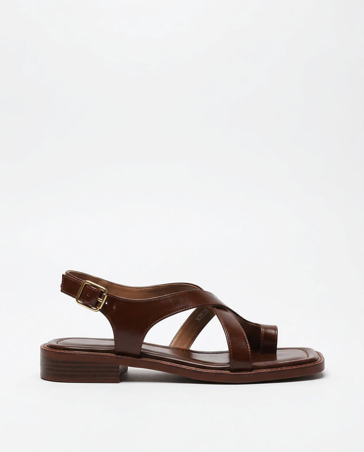 Leather Cross-Strap Sandals with Cushioned Footbed and Low Heel, Women's