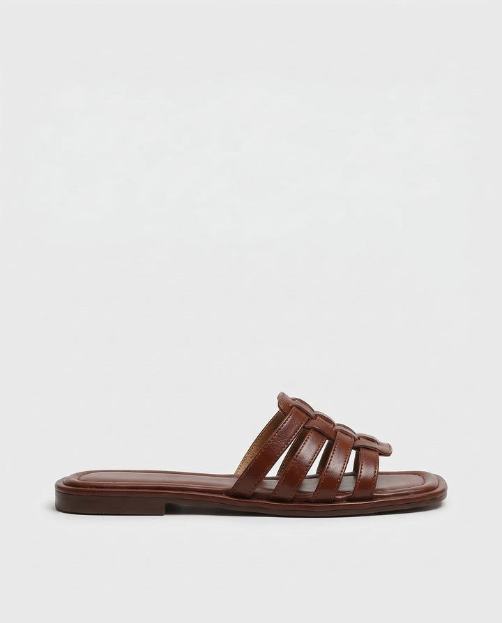 Woven Slides with Cushioned Footbed, Square Open Toe and Slight Heel Lift