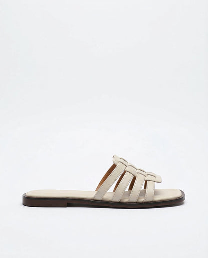 Woven Slides with Cushioned Footbed, Square Open Toe and Slight Heel Lift