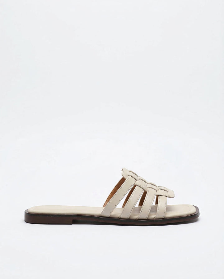 Woven Slides with Cushioned Footbed, Square Open Toe and Slight Heel Lift