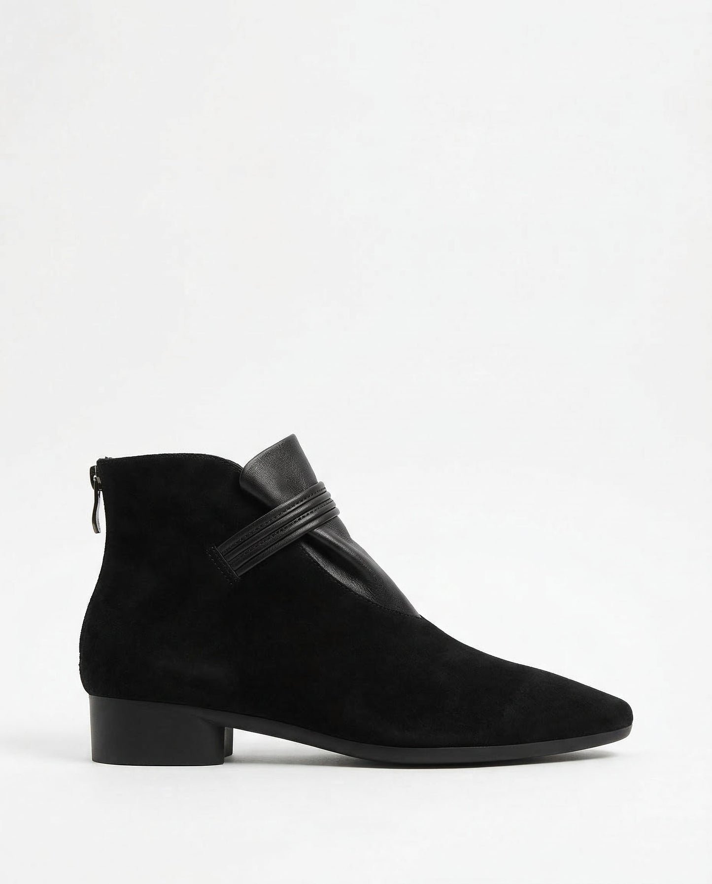 Suede Ankle Boots with Pointed Toe, Side Zip and Low Heel, Women's Vivienne
