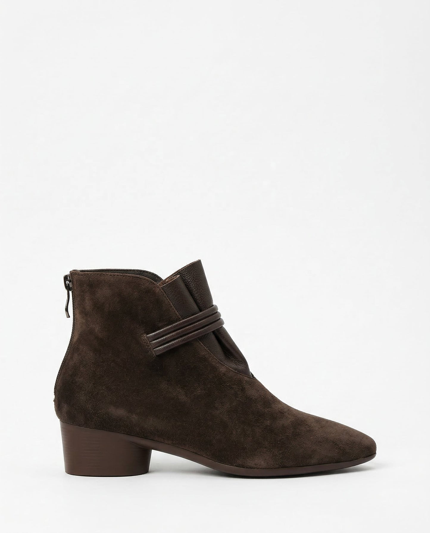 Suede Ankle Boots with Pointed Toe, Side Zip and Low Heel, Women's Vivienne