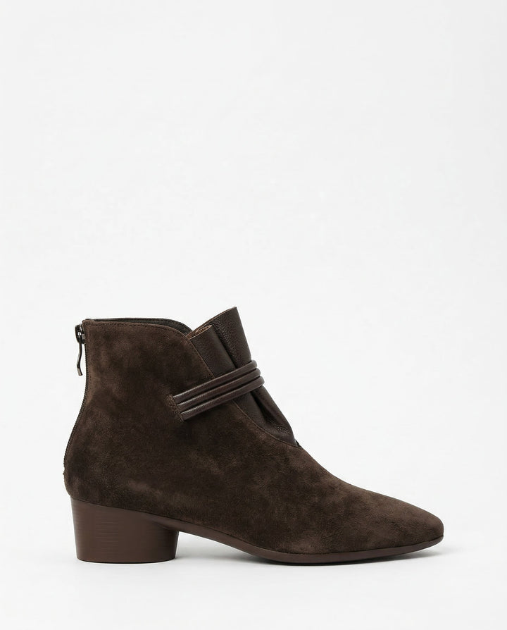 Suede Ankle Boots with Pointed Toe, Side Zip and Low Heel, Women's Vivienne