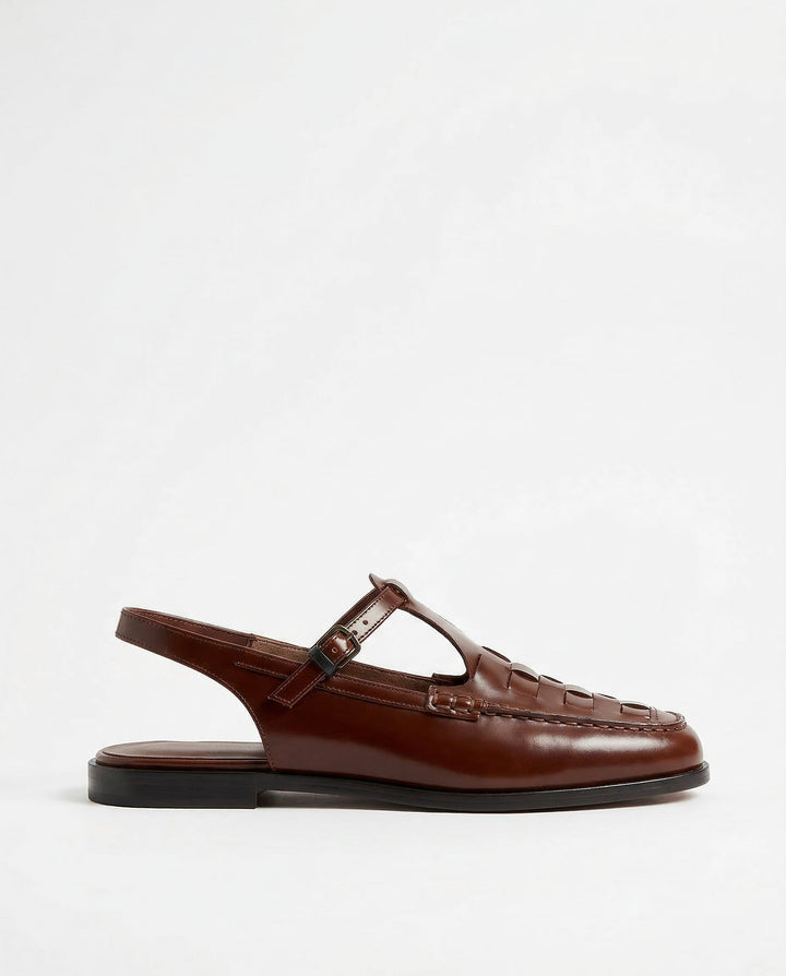 Leather Slingback Sandals with Woven Straps and Cushioned Footbed, Women's Palermo