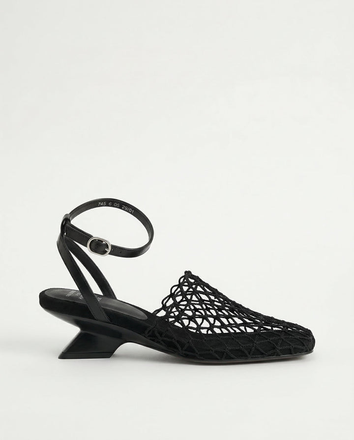 Braided Mesh Heeled Sandals with Square Toe and Ankle Strap, Women's Fallon