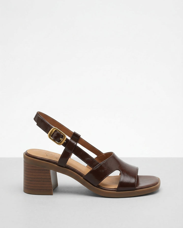 Leather Slingback Flats with Square Toe and Buckled Strap, Women's Elizabeth