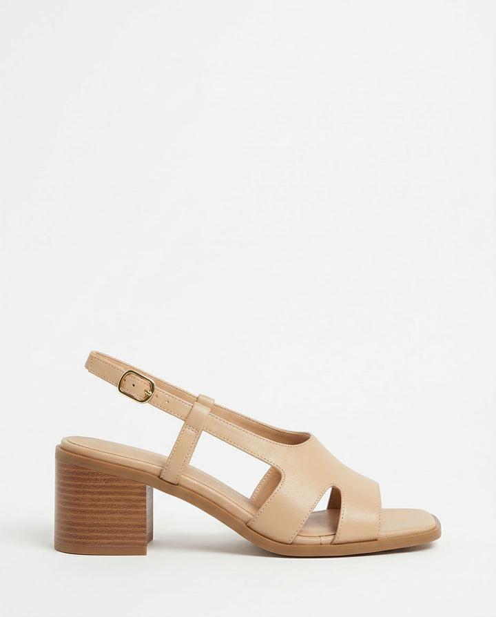Leather Slingback Flats with Square Toe and Buckled Strap, Women's Elizabeth