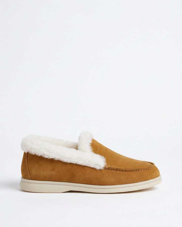Suede Loafer Boots with Shearling Lining, Moc Toe Slip-On Design and Cushioned Sole