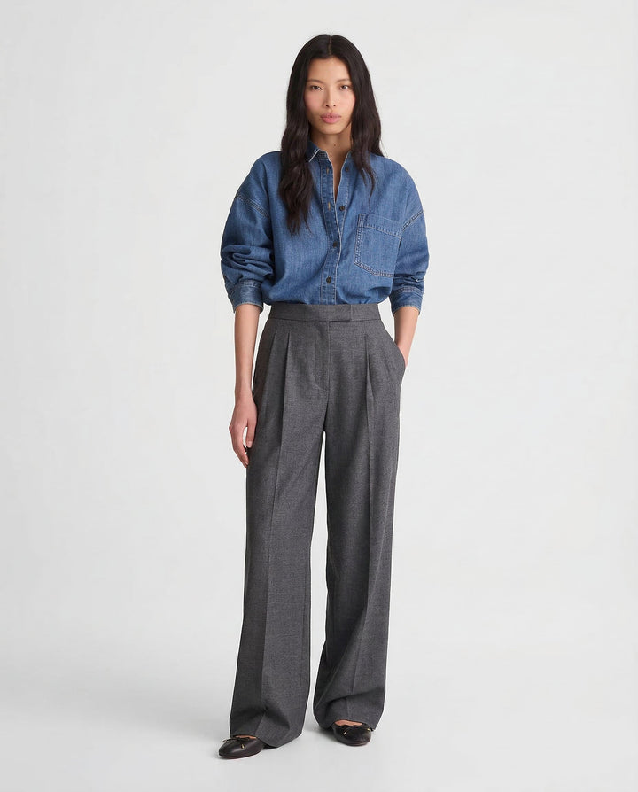 Wide Leg Draped Pants in Soft 100% Cotton with High-Waisted Elastic Fit and Tailored Silhouette