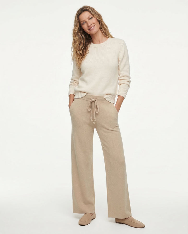 Sweatpants in Cashmere Wool Blend with Adjustable High-Rise Elastic Waist, Khaki