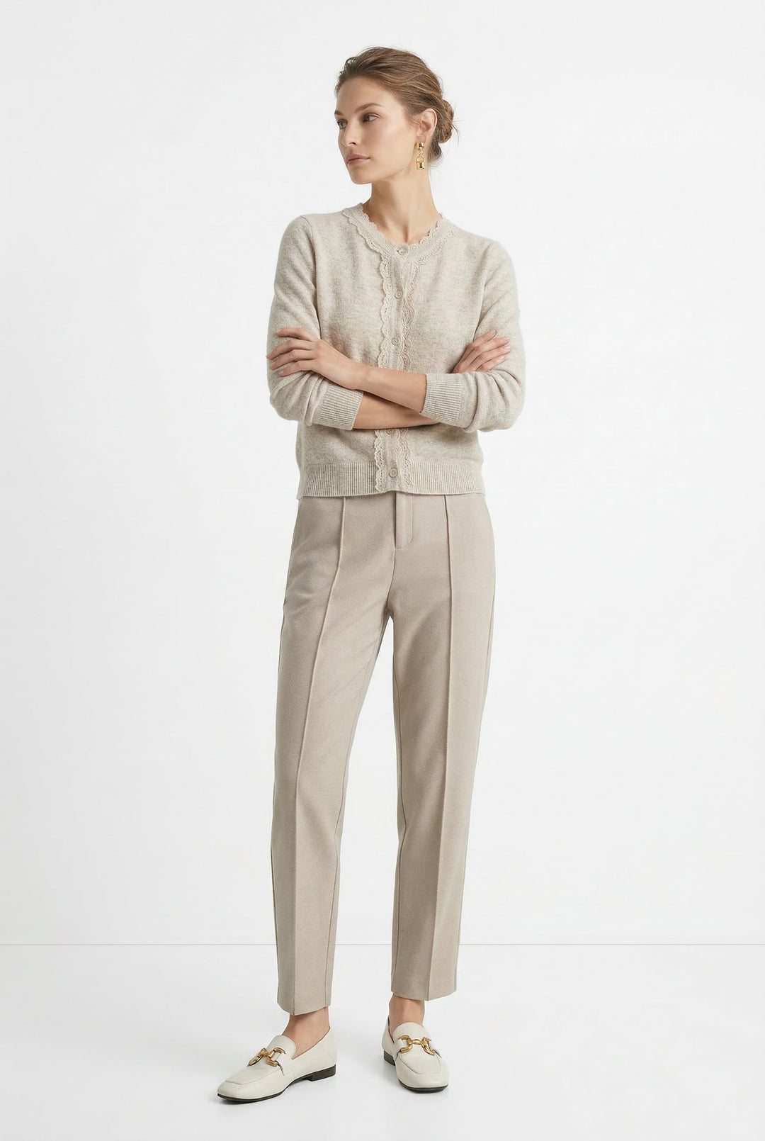 Tapered Wool-Blend Trousers with High-Waist Fit, Slim Silhouette, and Soft Woolen Touch in Khaki