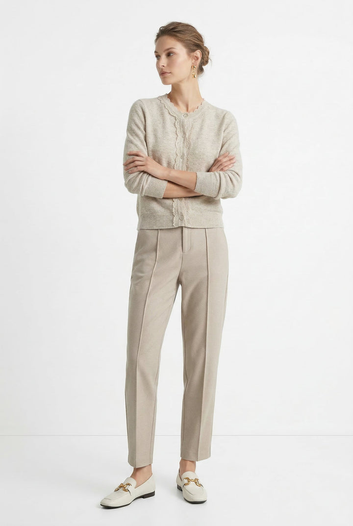 Tapered Wool-Blend Trousers with High-Waist Fit, Slim Silhouette, and Soft Woolen Touch in Khaki