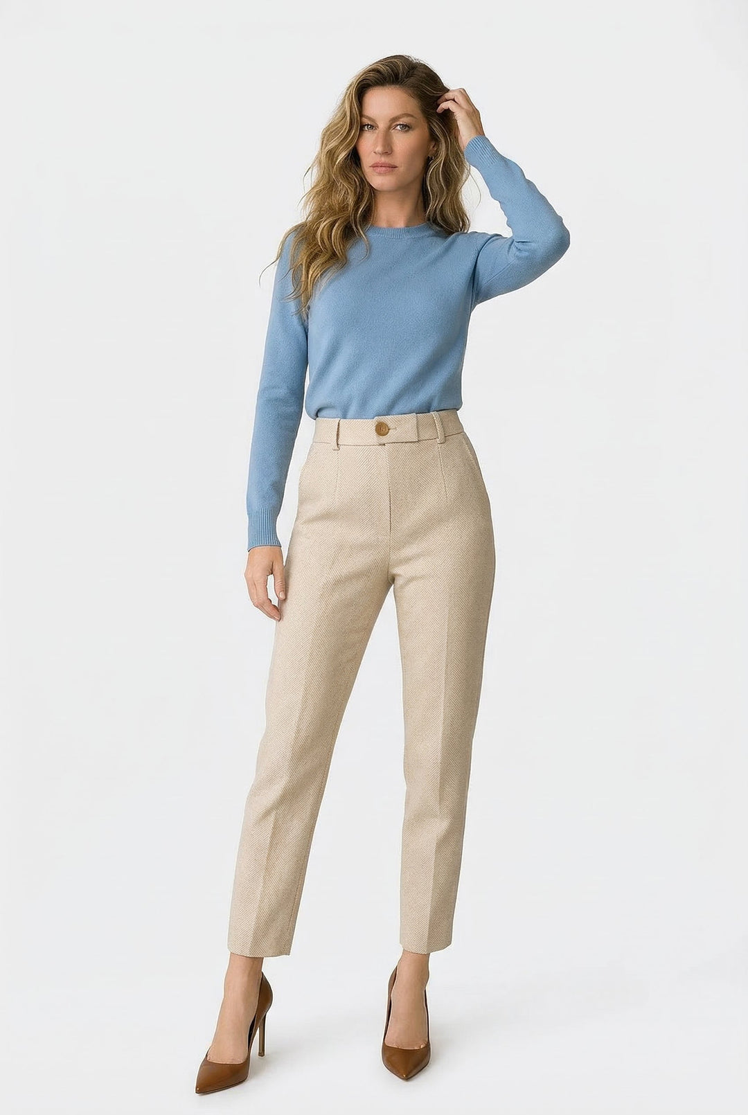 Tailored Wool Trousers with High-Rise Waistband and Slim Tapered Ankle Fit