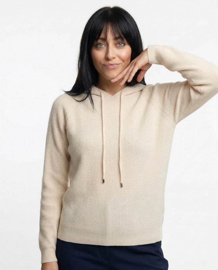 Hoodie in Cashmere and Merino Wool Blend with Relaxed Fit and Adjustable Drawstrings