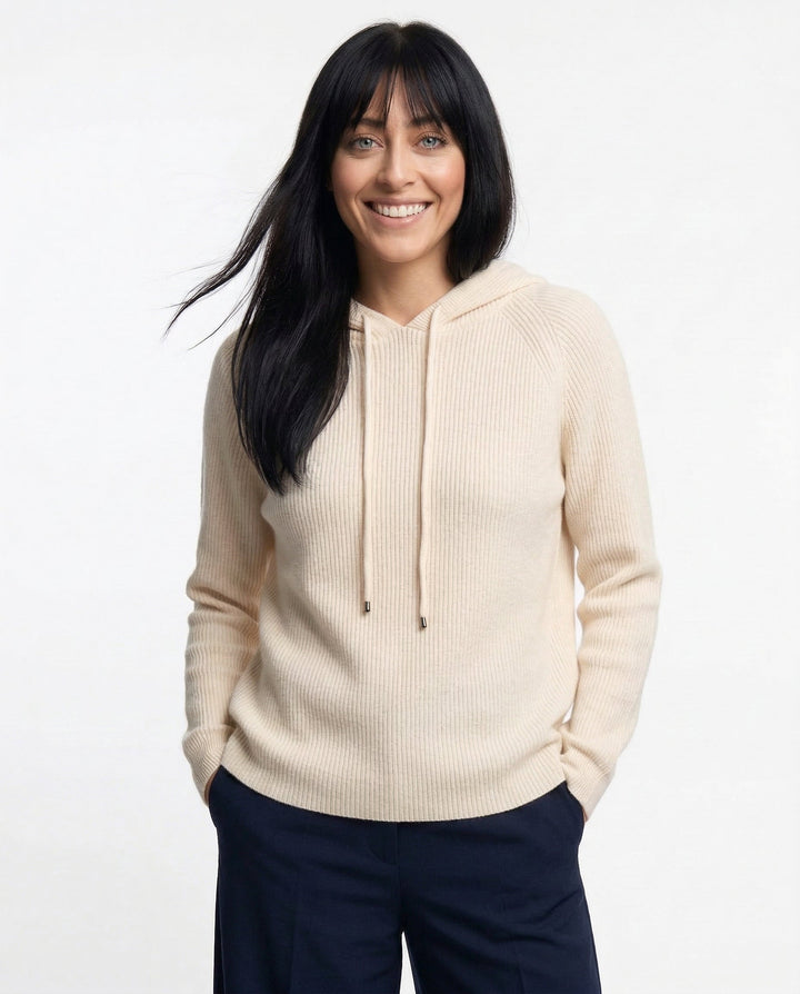 Hoodie in Cashmere and Merino Wool Blend with Relaxed Fit and Adjustable Drawstrings
