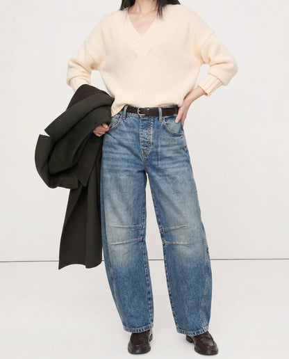 Barrel-Leg Jeans in Leopard Print with Mid-Rise Waist and Ankle-Length Wide Leg