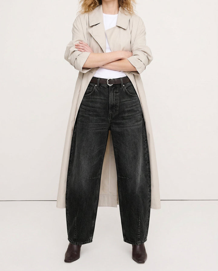 Barrel-Leg Jeans in Leopard Print with Mid-Rise Waist and Ankle-Length Wide Leg