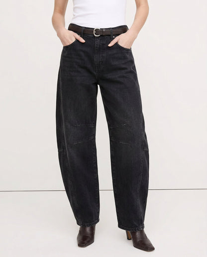 Barrel-Leg Jeans in Leopard Print with Mid-Rise Waist and Ankle-Length Wide Leg