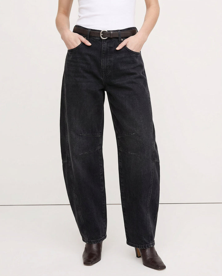 Barrel-Leg Jeans in Leopard Print with Mid-Rise Waist and Ankle-Length Wide Leg